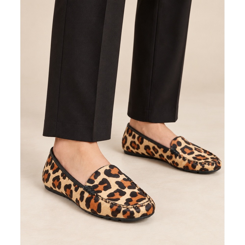 Vaneli Womens Leopard Calf Hair Loafers Driving Moccasins YB-003 Size 7.5 M